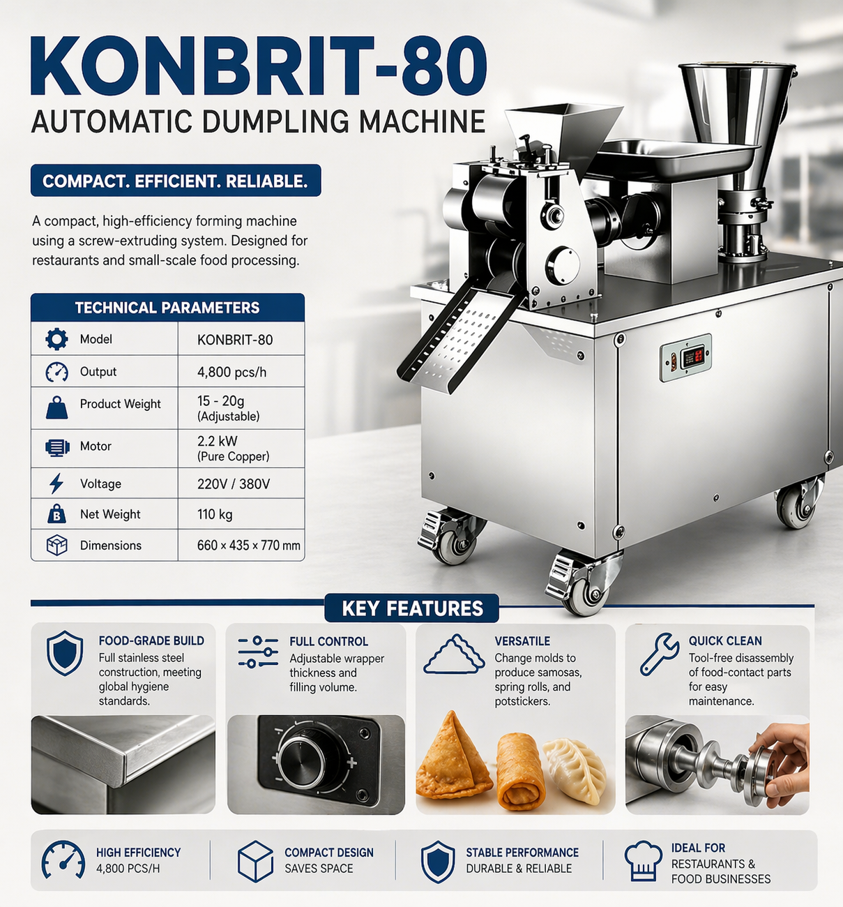 Commercial Automatic Dumpling Making Machine Model 80 | KONBRIT
