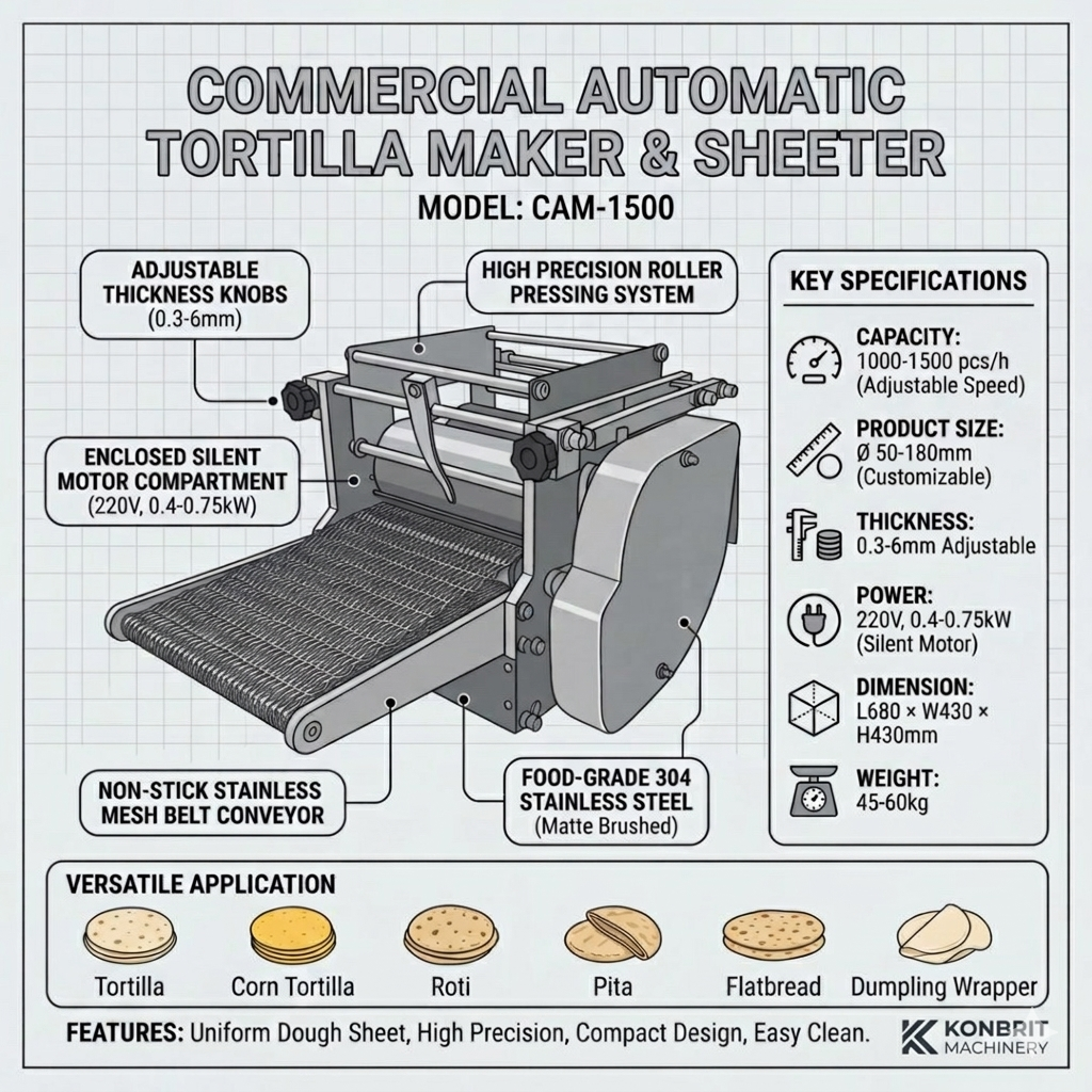 Commercial Automatic Corn Tortilla Making Machine | KONBRIT