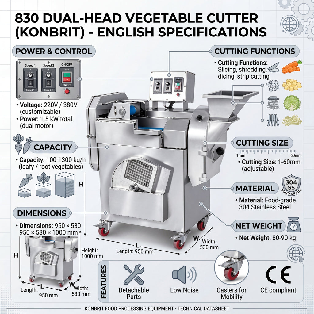 KONBRIT YQC830 Industrial Double-Head Vegetable Cutter | Multi-Function Dual-Inverter
